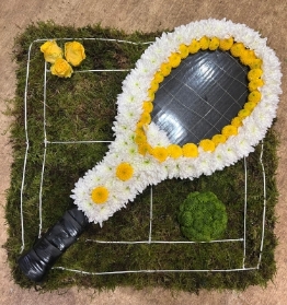 Tennis racket and court